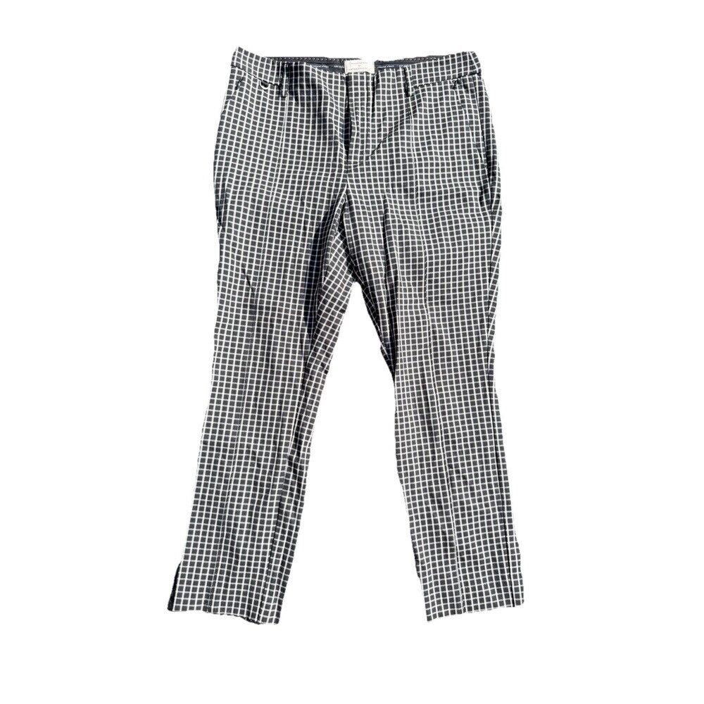 Anthropologie The Essential Slim Trouser Pants in White Black Windowpane - 10